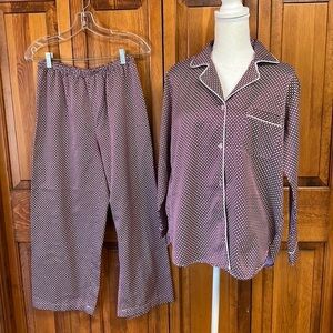 Miss Elaine PJ Loungewear Set Longsleeved Buttondown Geometric Burgundy Print S